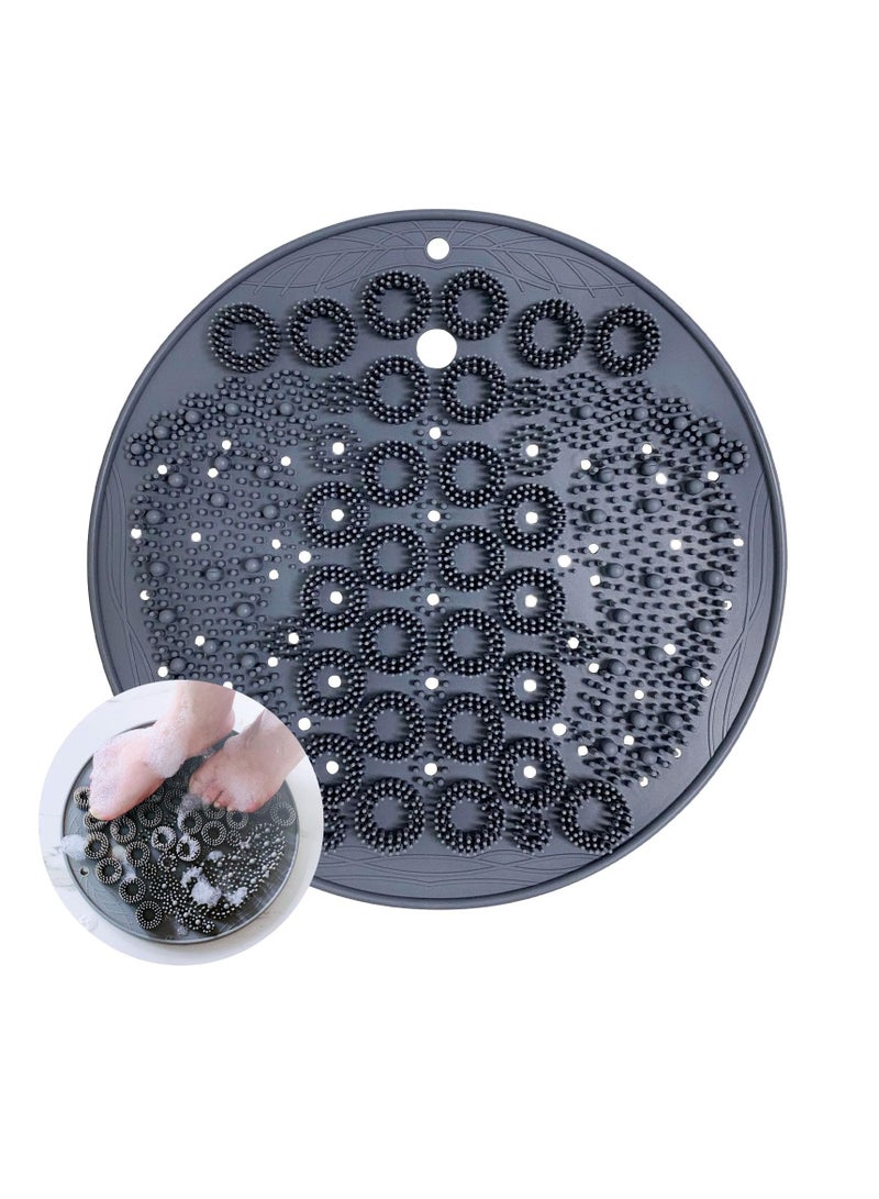 Foot Scrubber in Shower, Larger Silicone Foot Scrubber for Shower Floor, Foot & Back Body Exfoliator Massager Washer with Non Slip Suction Cup, Exfoliating Scrub Brush Pad for Women Men, Grey