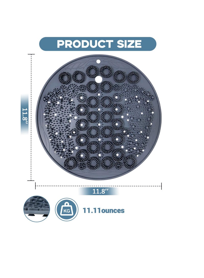 Foot Scrubber in Shower, Larger Silicone Foot Scrubber for Shower Floor, Foot & Back Body Exfoliator Massager Washer with Non Slip Suction Cup, Exfoliating Scrub Brush Pad for Women Men, Grey