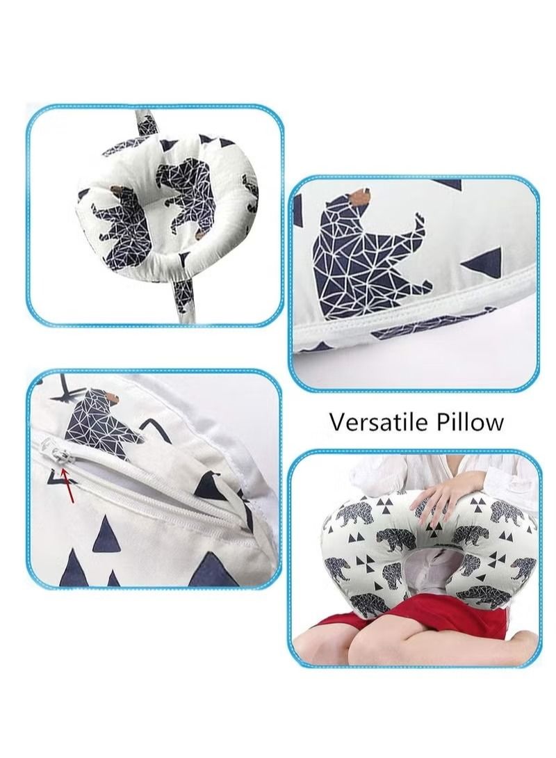 Newborn Breastfeeding Pillow 45°Angle Adjustable Pillow for Babies Nursing Baby Lounger Black Bear