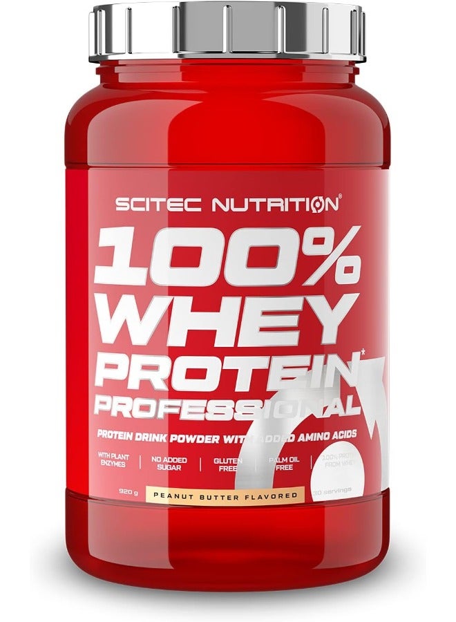 Scitec Nutrition 100% Whey Protein Professional with Extra Amino acids and Digestive enzymes, Gluten Free, 920 g, Peanut Butter