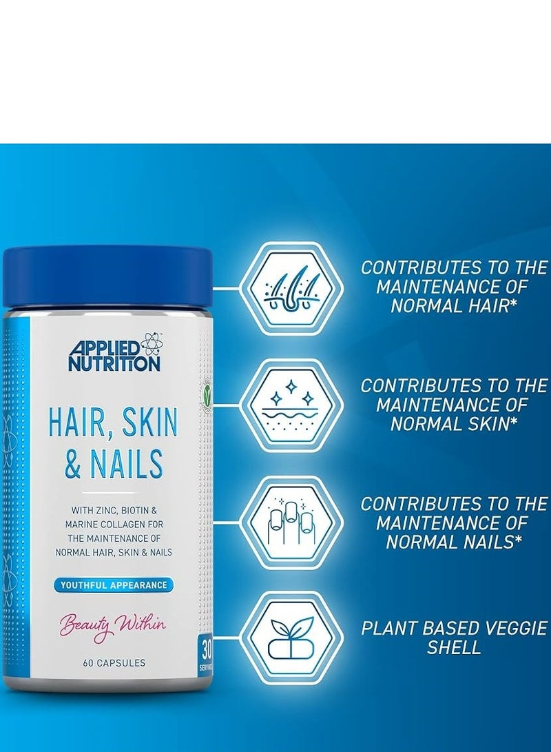 Hair, Skin, Nails - ZINC, Biotin & Marine Collagen  (60 Capsules - 30 Servings)