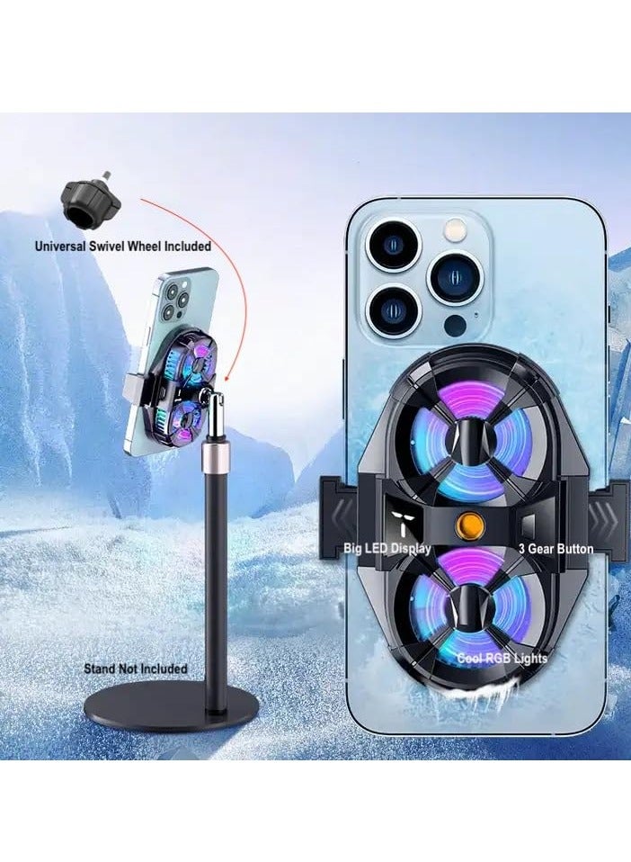 Dual Cooling Fan Cell Phone Cooler for Gaming Plug & Switch LED Display 3 Speed Fan with Phone Holder