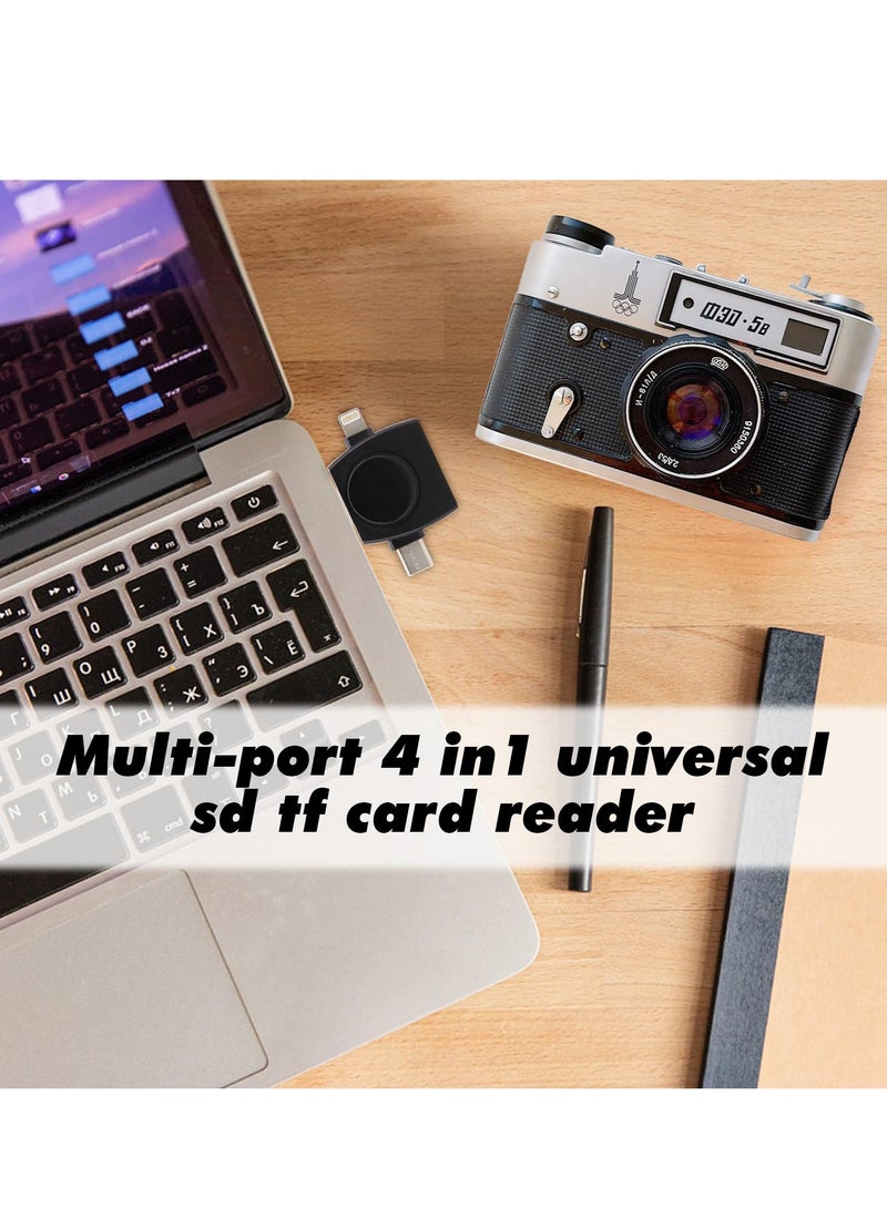 Multi-Port SD Card Reader for ipad, 4 In1 Universal SD TF Card Reader, SD&TF Card Camera Reader Adapter Compatible with MacBook, Laptops, Tablets, Smartphones (Black)