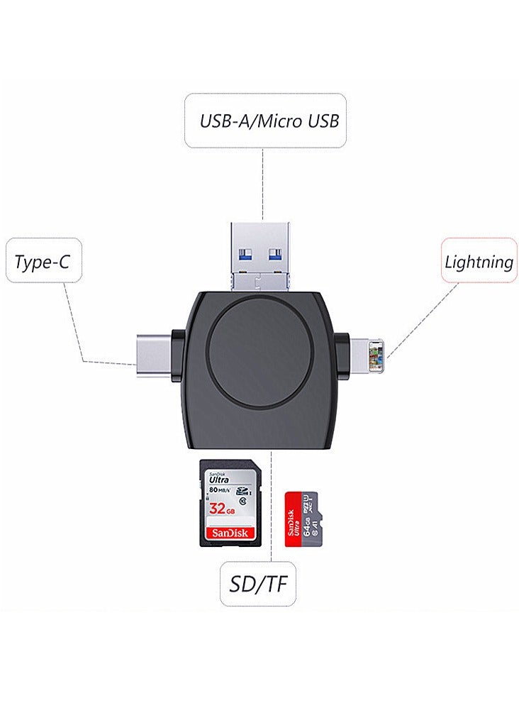 Multi-Port SD Card Reader for ipad, 4 In1 Universal SD TF Card Reader, SD&TF Card Camera Reader Adapter Compatible with MacBook, Laptops, Tablets, Smartphones (Black)