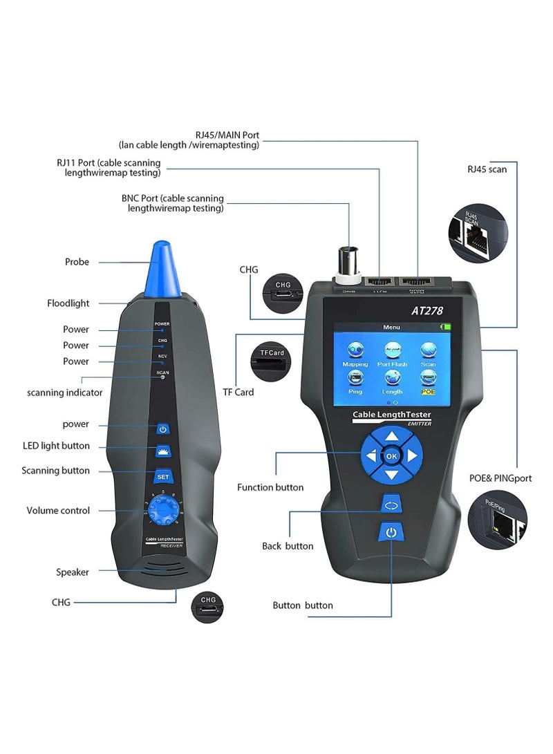 Network Cable Tester, AT278 TDR Multi-functional LCD Tracker For RJ45, RJ11, BNC, Metal Cable, PING/POE NF-8601S