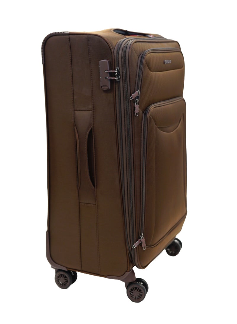 GIORDANO Casablanca Series Check-In Large Suitcase Brown, Soft Nylon Lightweight Durable Expandable 4 Wheels Luggage Trolley Bag 28