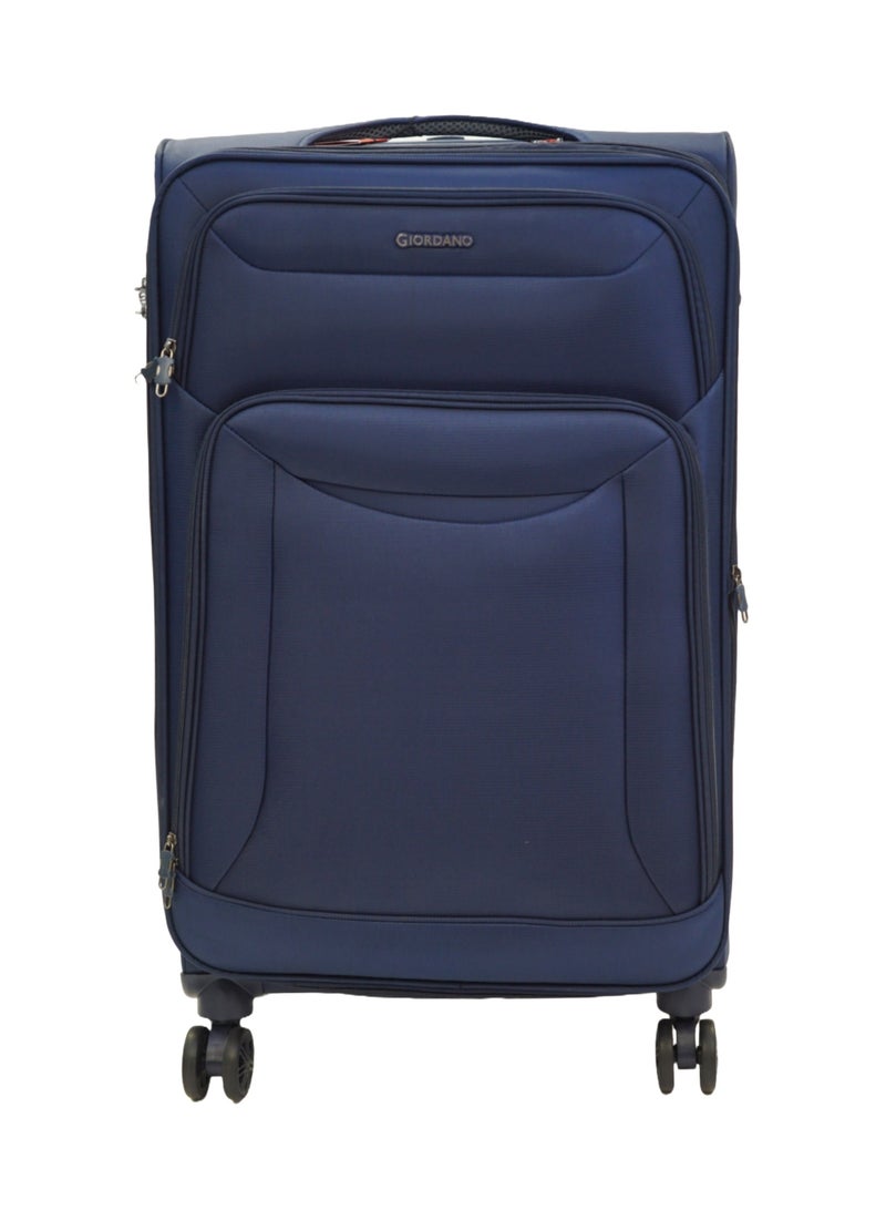 GIORDANO Casablanca Series Check-In Large Suitcase Navy Blue, Soft Nylon Lightweight Durable Expandable 4 Wheels Luggage Trolley Bag 28