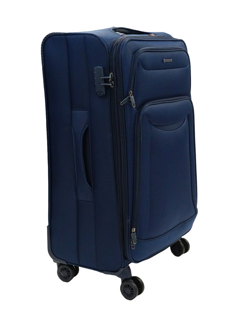 GIORDANO Casablanca Series Check-In Large Suitcase Navy Blue, Soft Nylon Lightweight Durable Expandable 4 Wheels Luggage Trolley Bag 28