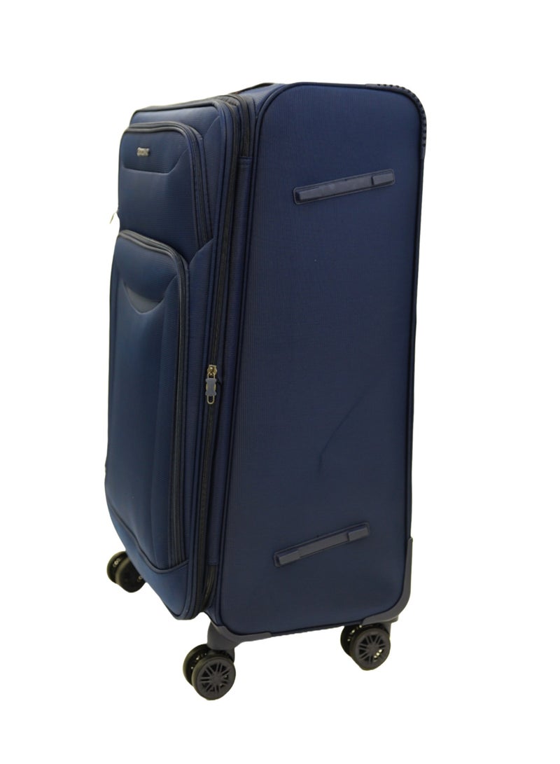 GIORDANO Casablanca Series Check-In Large Suitcase Navy Blue, Soft Nylon Lightweight Durable Expandable 4 Wheels Luggage Trolley Bag 28