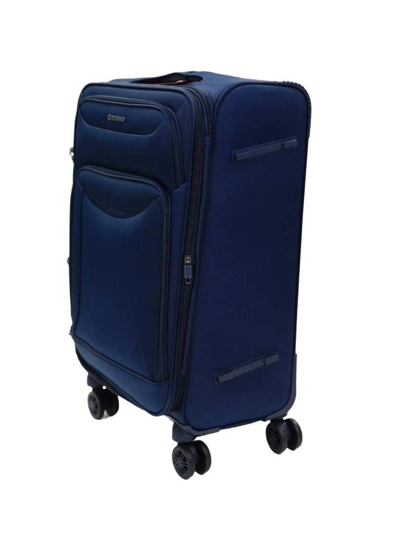 GIORDANO Casablanca Series Check-In Medium Suitcase Navy Blue, Soft Nylon Lightweight Durable Expandable 4 Wheels Luggage Trolley Bag 24