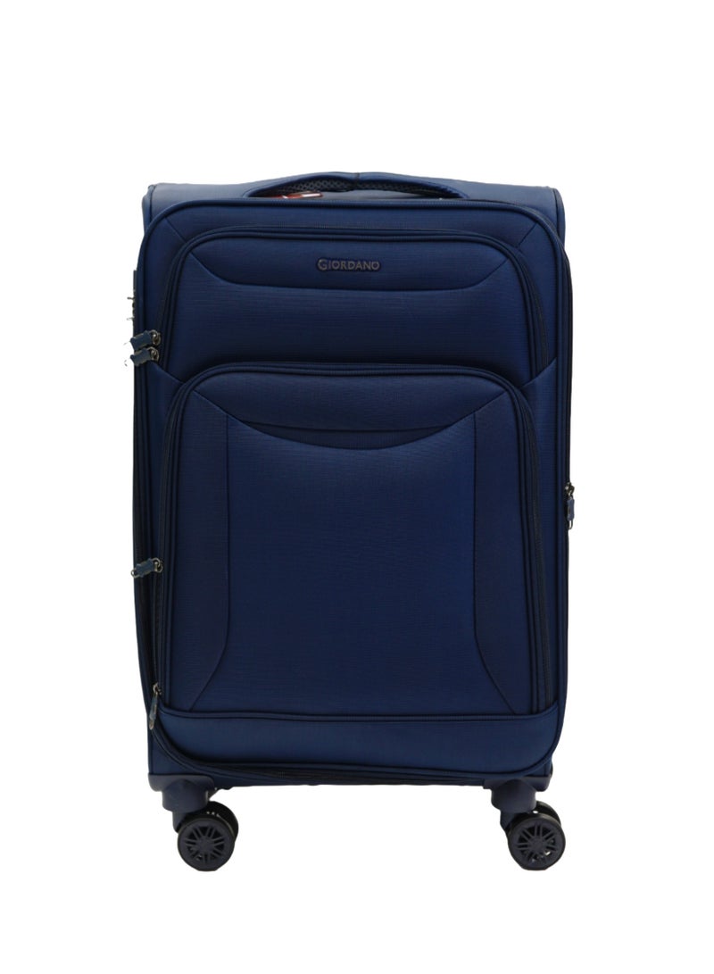 GIORDANO Casablanca Series Check-In Medium Suitcase Navy Blue, Soft Nylon Lightweight Durable Expandable 4 Wheels Luggage Trolley Bag 24