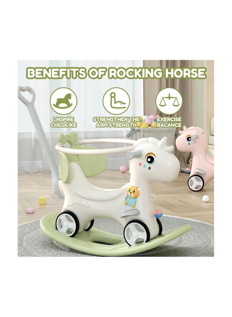 4 in 1 Rocking Horse, Baby Balance Bike Ride On Toys for Toddler 1-3, Rocker Toy for Kid, Toddler Ride Animal Indoor/Outdoor, Boy&Girl Rocking Animal, Infant Ride Toy, Birthday Gift