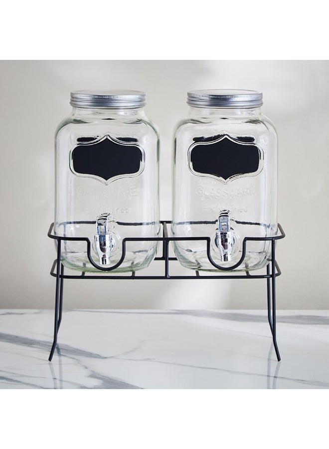 Crysta 3-Piece Twin Glass Beverage Dispenser Set with Stand 4 L