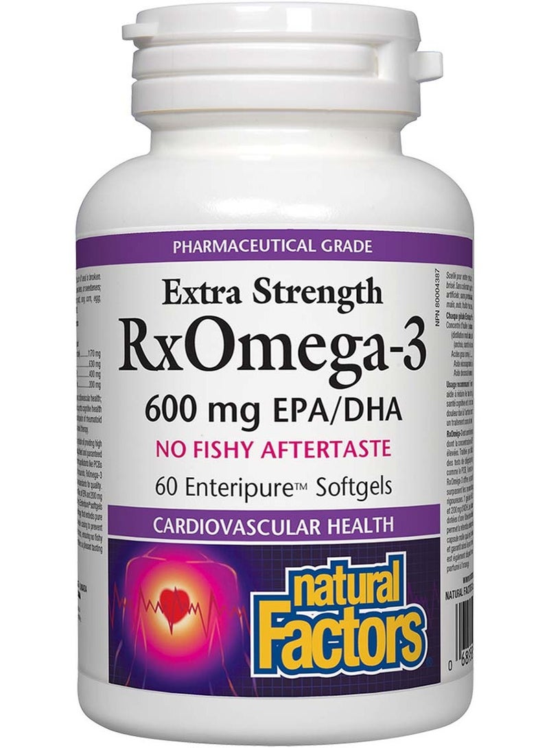 Natural Factors Extra Strength RxOmega-3, Supports Cardiovascular Health & Brain, 600 mg, 60 Softgels