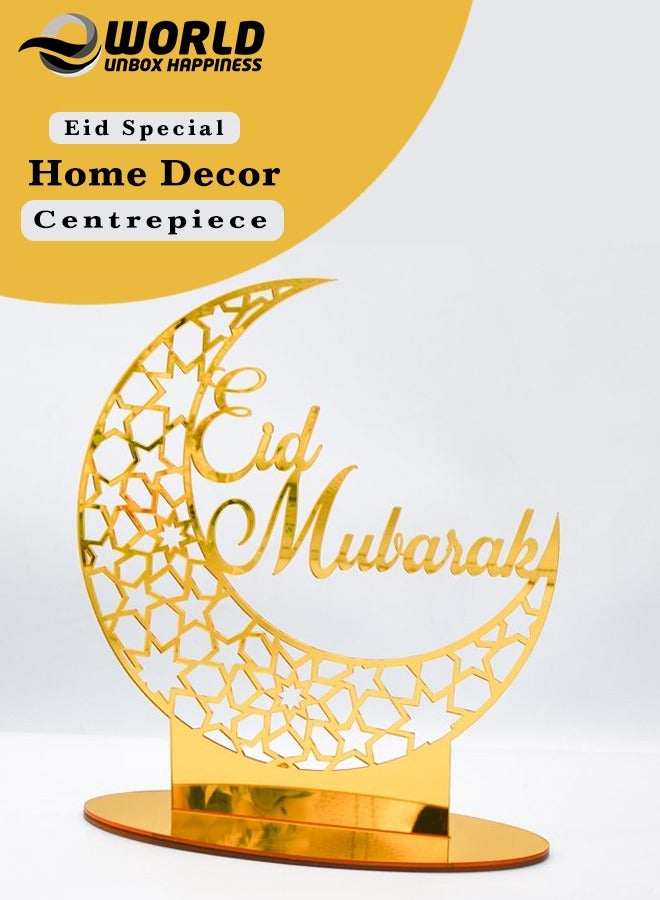 Exquisite Acrylic Ramadan Tabletop Decor for Home, Islamic Lightweight Craft Ornament Featuring Eid Mubarak Calligraphy, Perfect Crescent Ornaments for Islamic Parties, Radiant in Gold