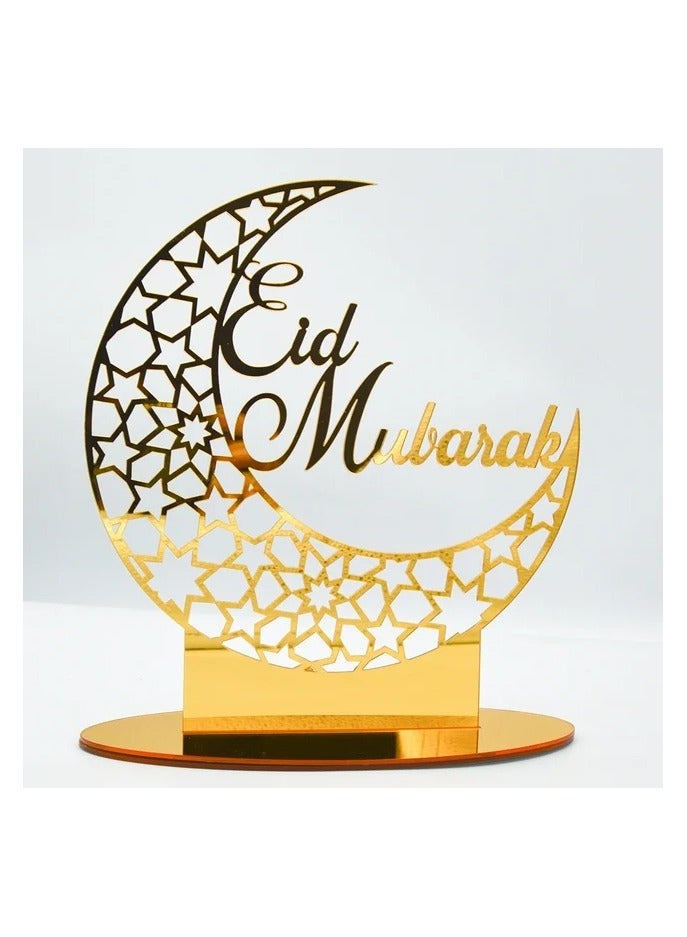 Exquisite Acrylic Ramadan Tabletop Decor for Home, Islamic Lightweight Craft Ornament Featuring Eid Mubarak Calligraphy, Perfect Crescent Ornaments for Islamic Parties, Radiant in Gold