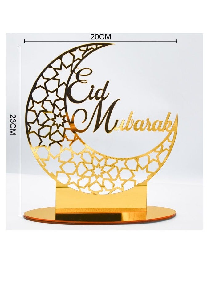 Exquisite Acrylic Ramadan Tabletop Decor for Home, Islamic Lightweight Craft Ornament Featuring Eid Mubarak Calligraphy, Perfect Crescent Ornaments for Islamic Parties, Radiant in Gold