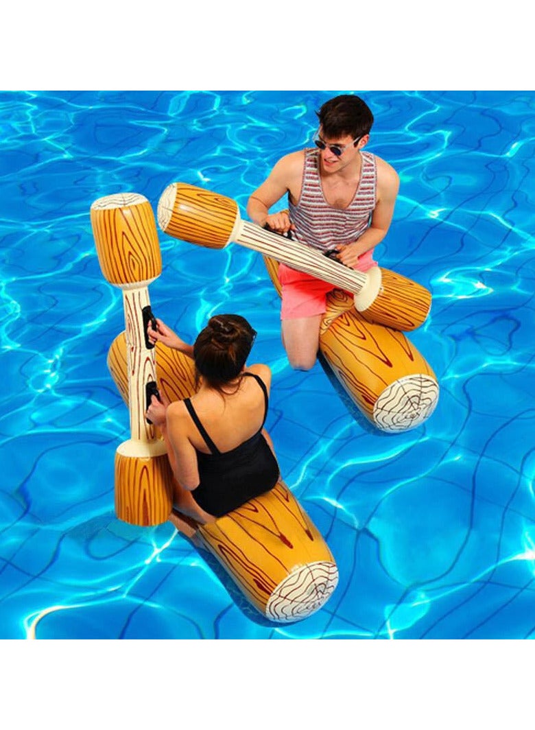 2 Pack Inflatable Swimming Pool Float, Giant Pool Float Canoe Ride On Pool Raft Floating Lounger Seat Boat Floating Row Toys with Paddles for Kids & Adults Max Weight 143lbs - Wood Grain