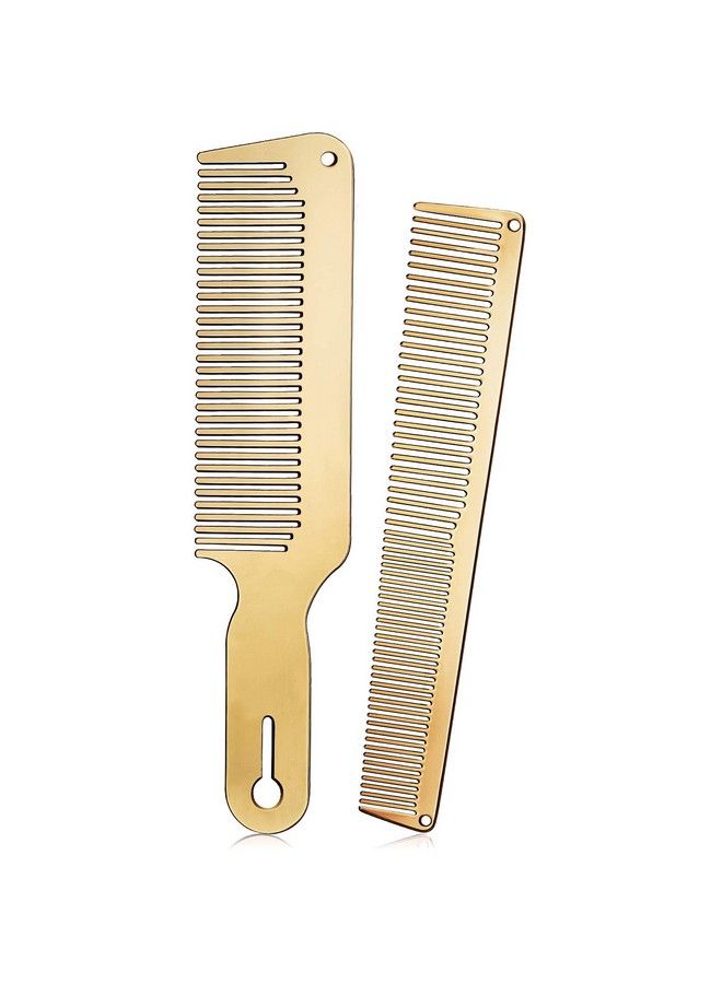 2 Pieces Metal Comb Set Metal Barber Comb Stainless Steel Blending Comb Fine Styling Cutting Comb Flat Top Clipper Comb Metal Detangling Comb For Men Women Salon 2 Styles (Gold)