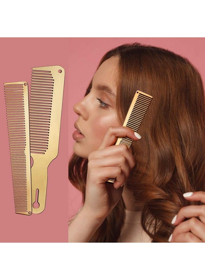 2 Pieces Metal Comb Set Metal Barber Comb Stainless Steel Blending Comb Fine Styling Cutting Comb Flat Top Clipper Comb Metal Detangling Comb For Men Women Salon 2 Styles (Gold)