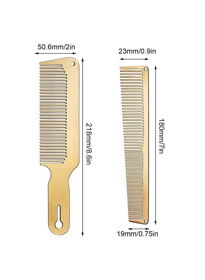 2 Pieces Metal Comb Set Metal Barber Comb Stainless Steel Blending Comb Fine Styling Cutting Comb Flat Top Clipper Comb Metal Detangling Comb For Men Women Salon 2 Styles (Gold)