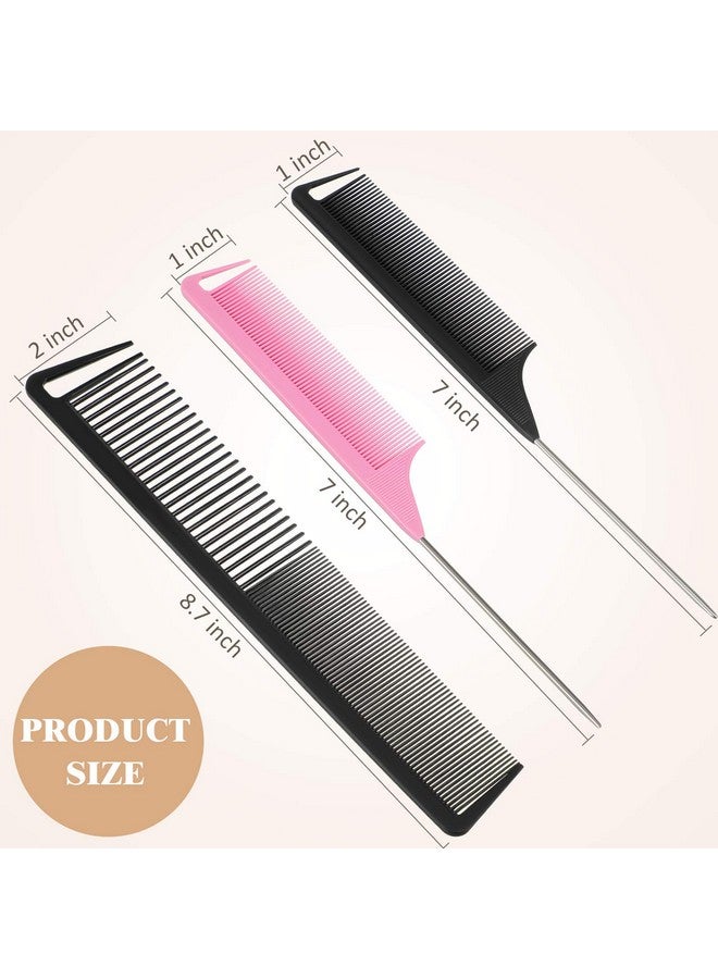 3 Pieces Pintail Comb Rat Tail Comb Carbon Fiber Cutting Comb Set Stainless Steel Pintail Comb Teasing Comb Parting Comb Wide And Fine Teeth Comb For Braids Hair Salon Home Supplies Black