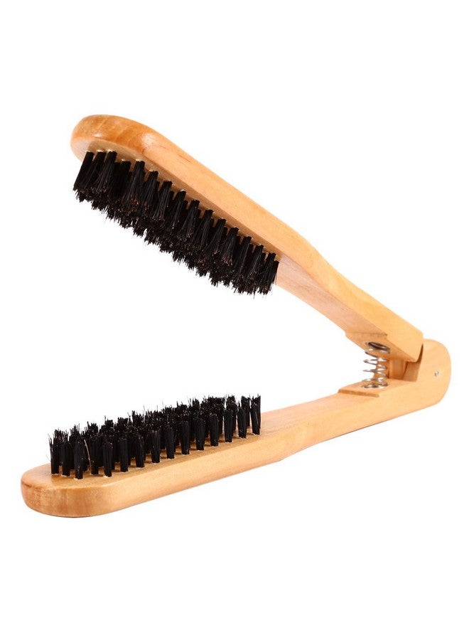 Hair Straightener Clamp Brush Double Sided Straightening Comb Wooden Anti Static V Shape Styling Boar Bristles Detangler Tool For Hairdressing Tools