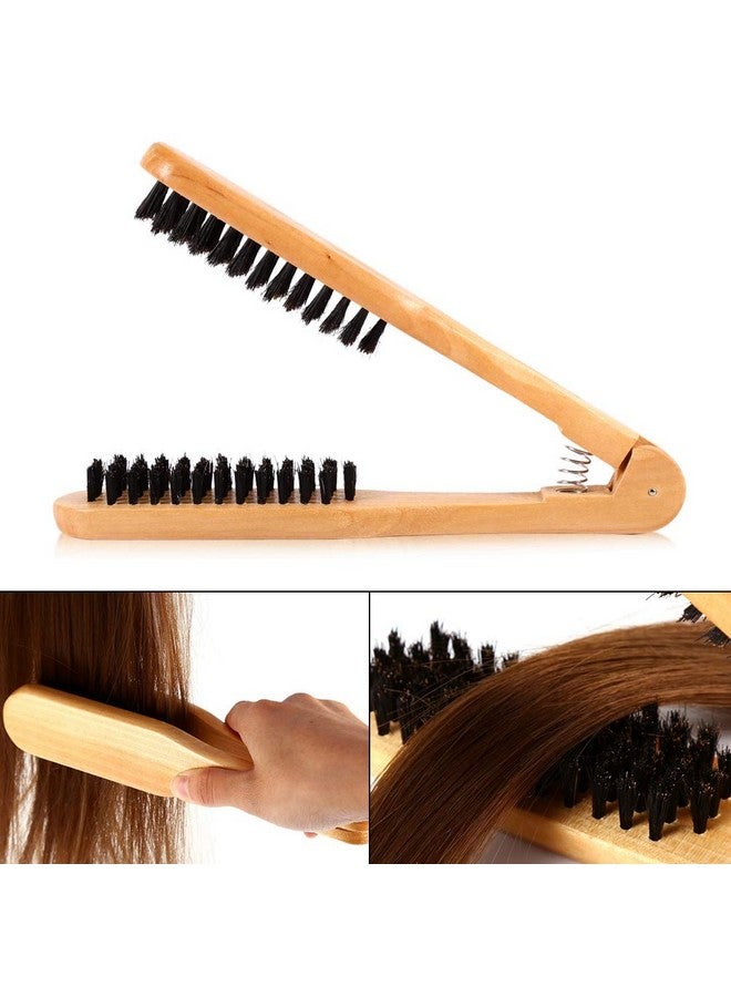 Hair Straightener Clamp Brush Double Sided Straightening Comb Wooden Anti Static V Shape Styling Boar Bristles Detangler Tool For Hairdressing Tools