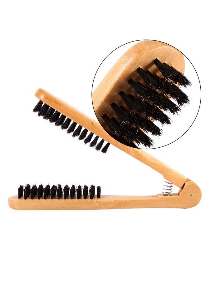 Hair Straightener Clamp Brush Double Sided Straightening Comb Wooden Anti Static V Shape Styling Boar Bristles Detangler Tool For Hairdressing Tools