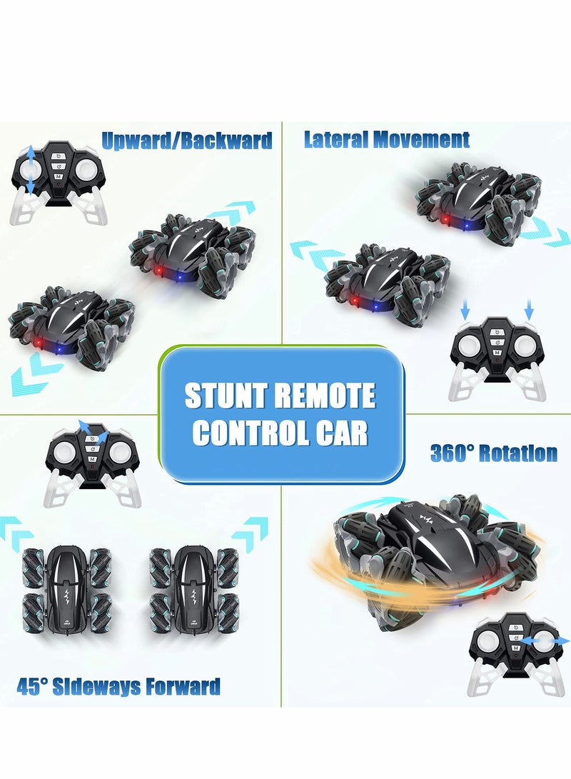 Stunt car Remote Control Car, Car Toy Double Sided Stunt Car 360° Rotation and Driftn All Terrain Remote Car with Headlights Cars Toys Gifts