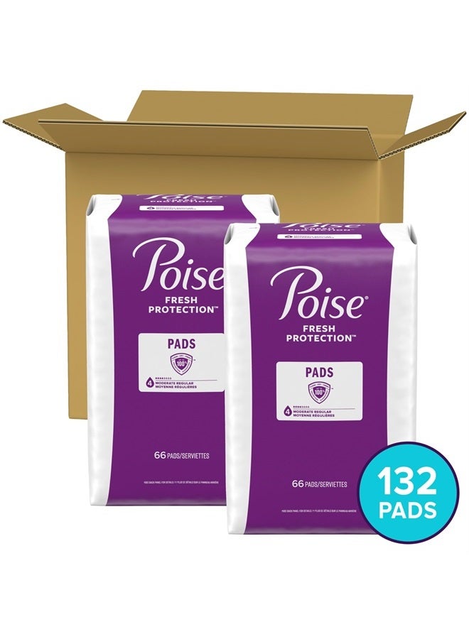 Incontinence And Postpartum Incontinence Pads, 4 Drop Moderate Absorbency, Regular Length, 132 Count - 2 Packs of 66, Packaging May Vary