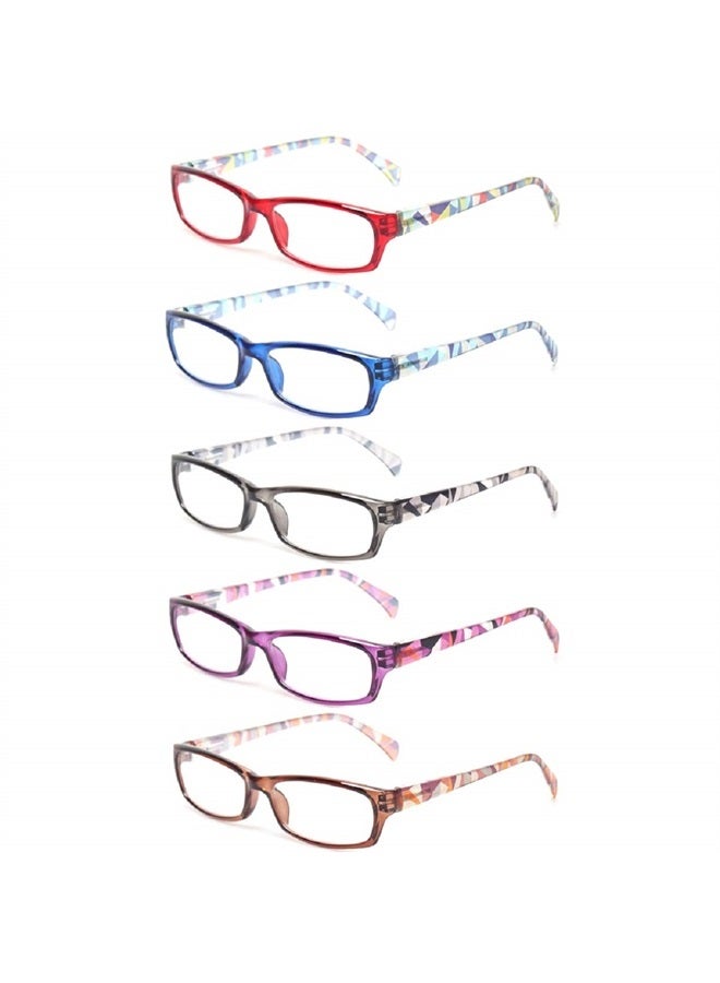 Reading Glasses 5 Pairs Fashion Ladies Readers Spring Hinge with Pattern Print Eyeglasses for Women (5 Pack Mix Color, 0.75)