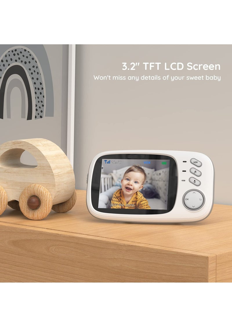 Baby Monitor Wireless Video Baby Monitor with Camera 3.2'' HD Screen  Night Vision Two-Way Talk Feeding Reminder