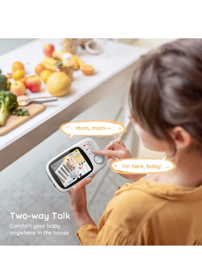 Baby Monitor Wireless Video Baby Monitor with Camera 3.2'' HD Screen  Night Vision Two-Way Talk Feeding Reminder