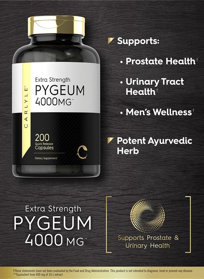 Pygeum Africanum Bark | 200 Capsules | High Potency Extract | Non-GMO, Gluten Free Supplement