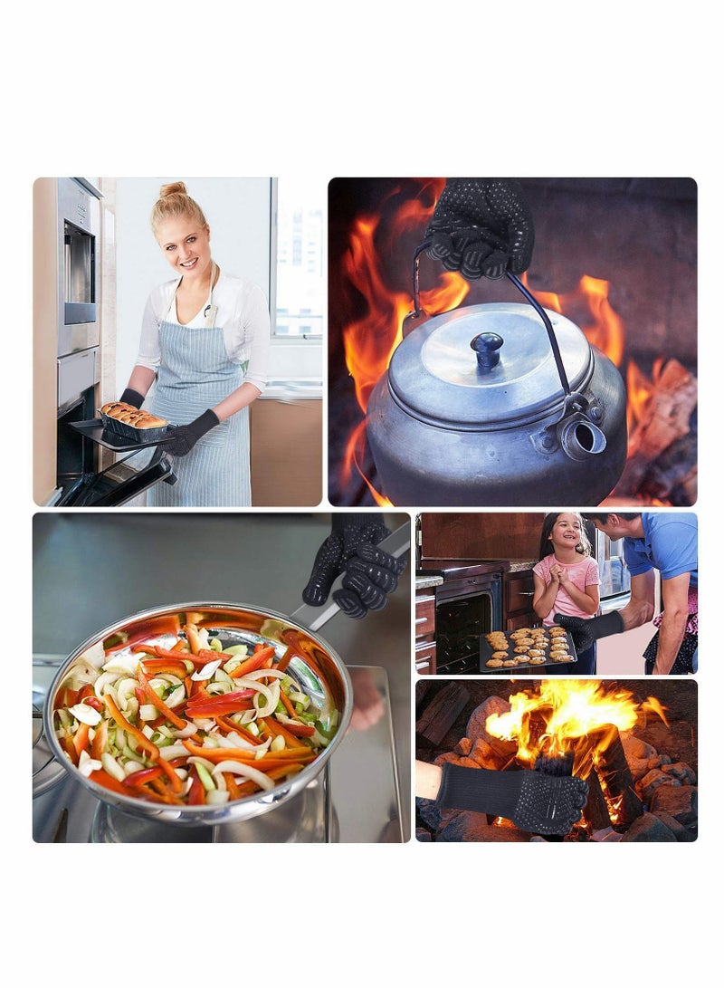 BBQ Gloves, Pizza Oven Accessories, Grilling Gloves Heat Resistant Oven Gloves for BBQ, Grill, Cooking, Baking, Welding, Black (Black, 1 Pair)