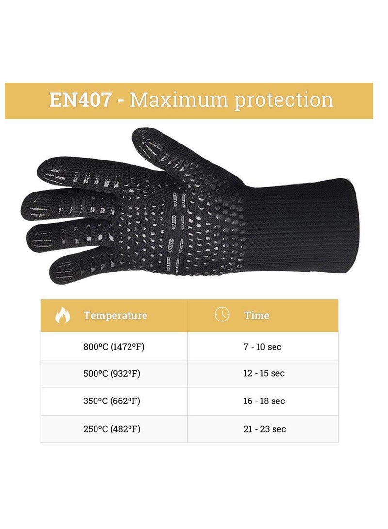 BBQ Gloves, Pizza Oven Accessories, Grilling Gloves Heat Resistant Oven Gloves for BBQ, Grill, Cooking, Baking, Welding, Black (Black, 1 Pair)