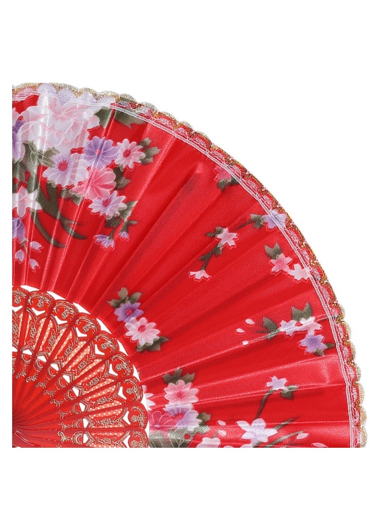 Folding Fans Chinese Fan Floral Hand Silk Bamboo Foldable Vintage Handheld Lace with Different Flower Patterns Fabric