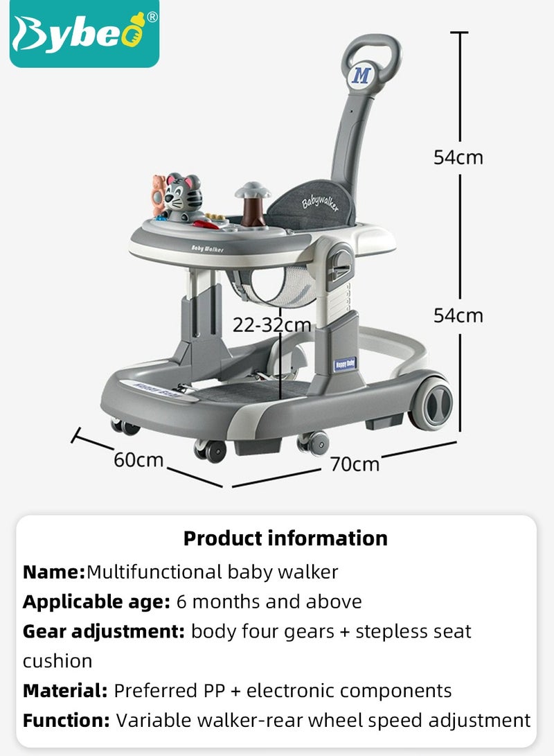 3 In 1 Baby Walker for Kids, Multifunctional Round Kids Walker with Parent Push Handle, Baby Push Walker with Adjustable Height and Removable Dinner Plate for Infants Boys Girls 6 to 18 Months