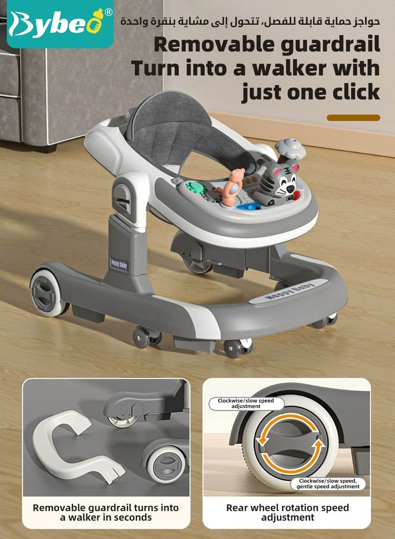 3 In 1 Baby Walker for Kids, Multifunctional Round Kids Walker with Parent Push Handle, Baby Push Walker with Adjustable Height and Removable Dinner Plate for Infants Boys Girls 6 to 18 Months