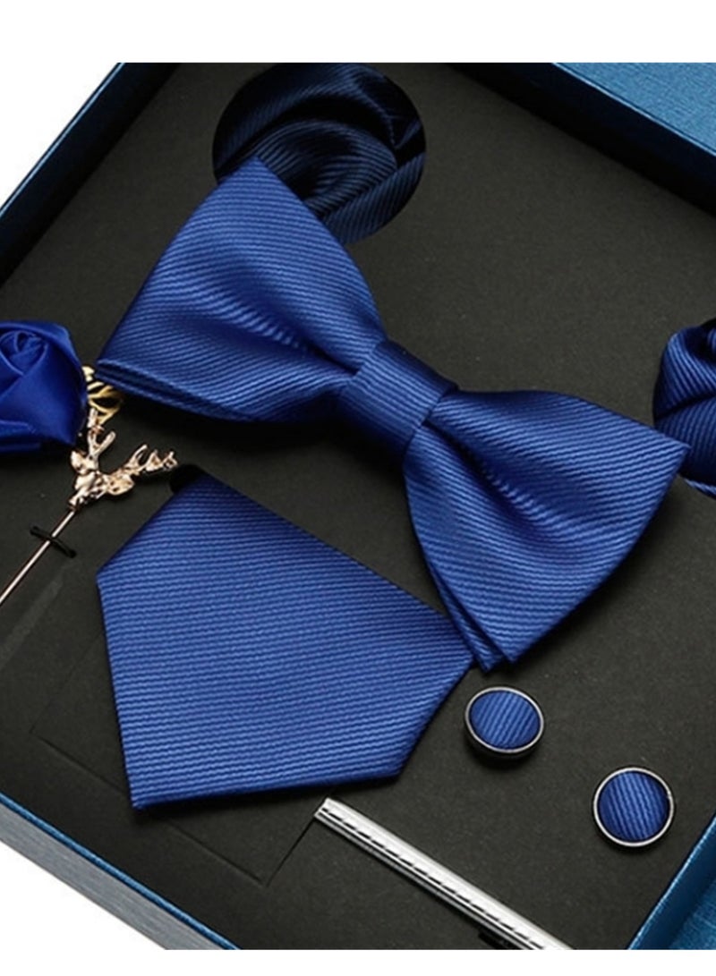 8 Pcs Men's tie pocket square cufflinks bow tie brooch set men's gift box set