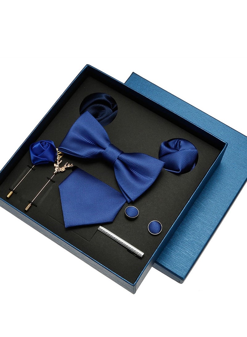 8 Pcs Men's tie pocket square cufflinks bow tie brooch set men's gift box set