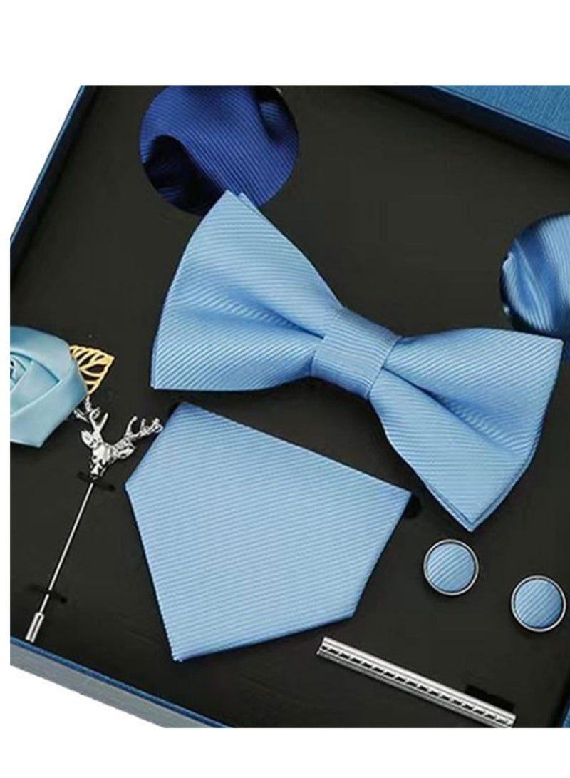 8 Pcs Men's tie pocket square cufflinks bow tie brooch set men's gift box set