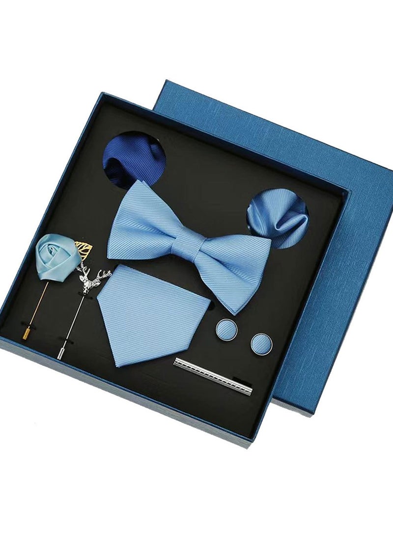 8 Pcs Men's tie pocket square cufflinks bow tie brooch set men's gift box set