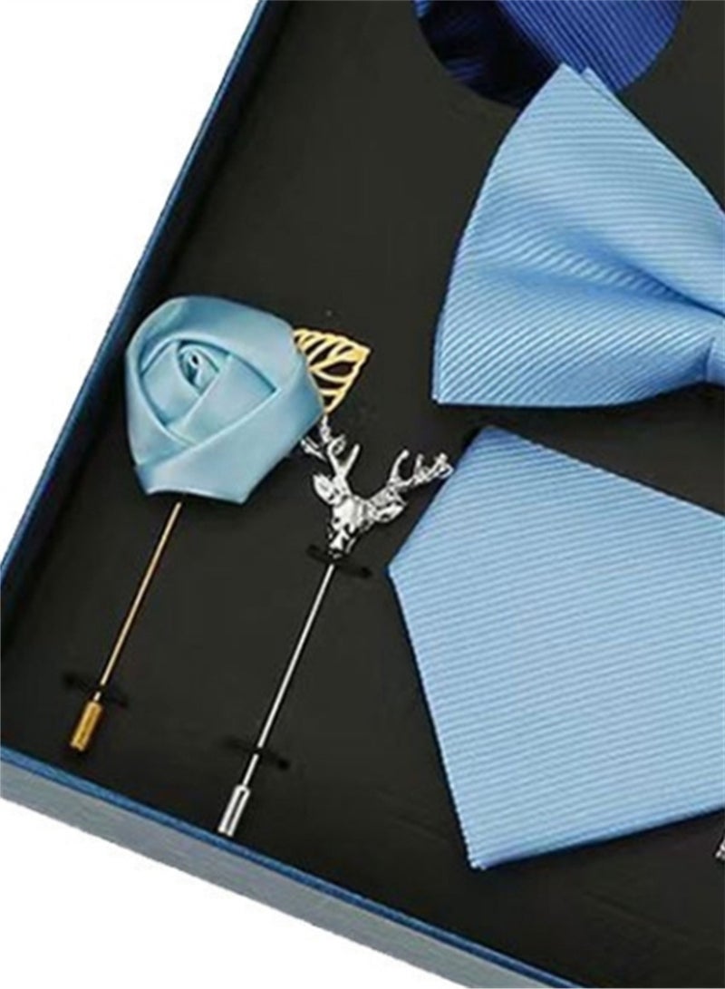 8 Pcs Men's tie pocket square cufflinks bow tie brooch set men's gift box set