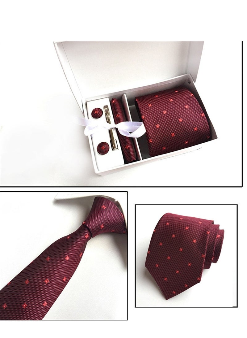 6 PCS Men's Premium Tie Gift Box Tie Pocket Square Fashionable Stylish Tie Clip Cufflinks Set