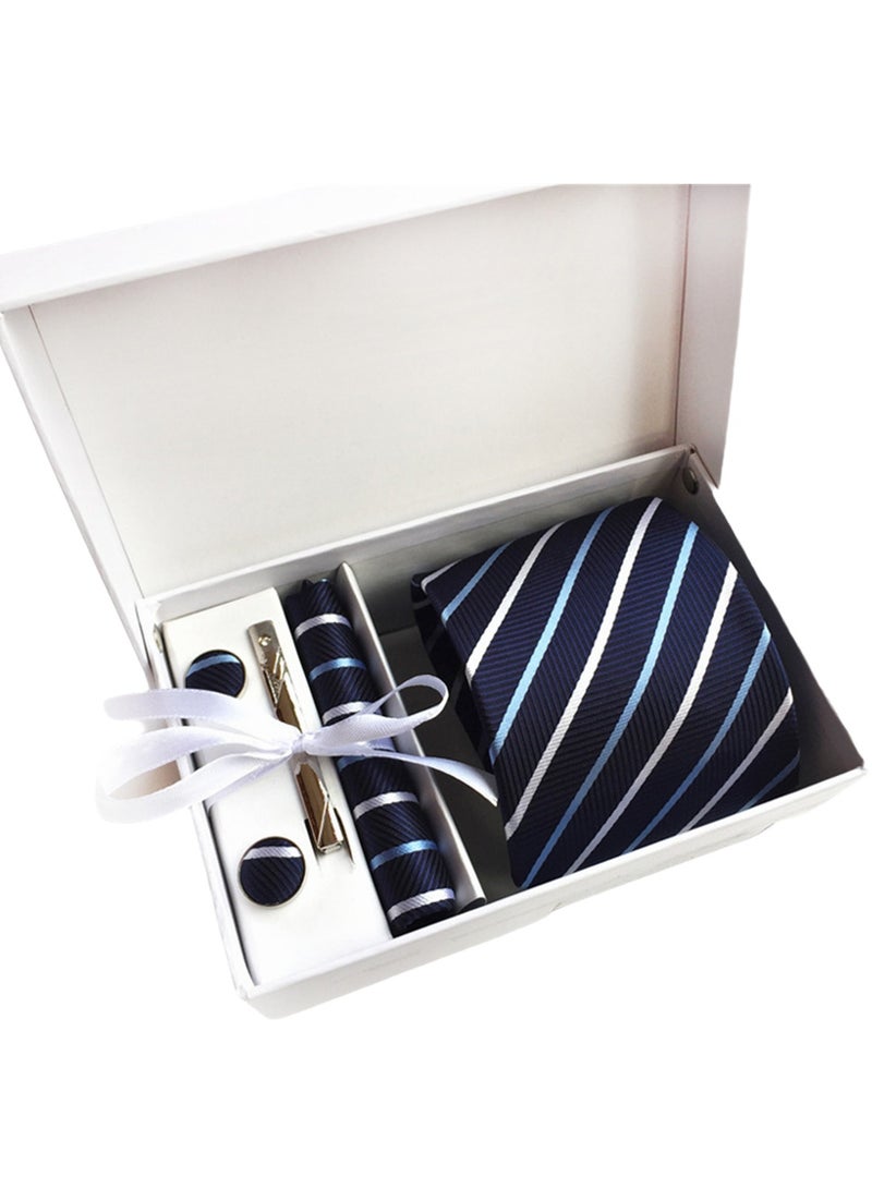 6 PCS Men's Premium Tie Gift Box Tie Pocket Square Fashionable Stylish Tie Clip Cufflinks Set