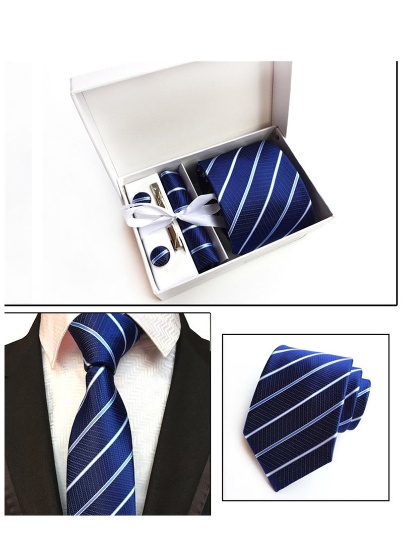 6 PCS Men's Premium Tie Gift Box Tie Pocket Square Fashionable Stylish Tie Clip Cufflinks Set