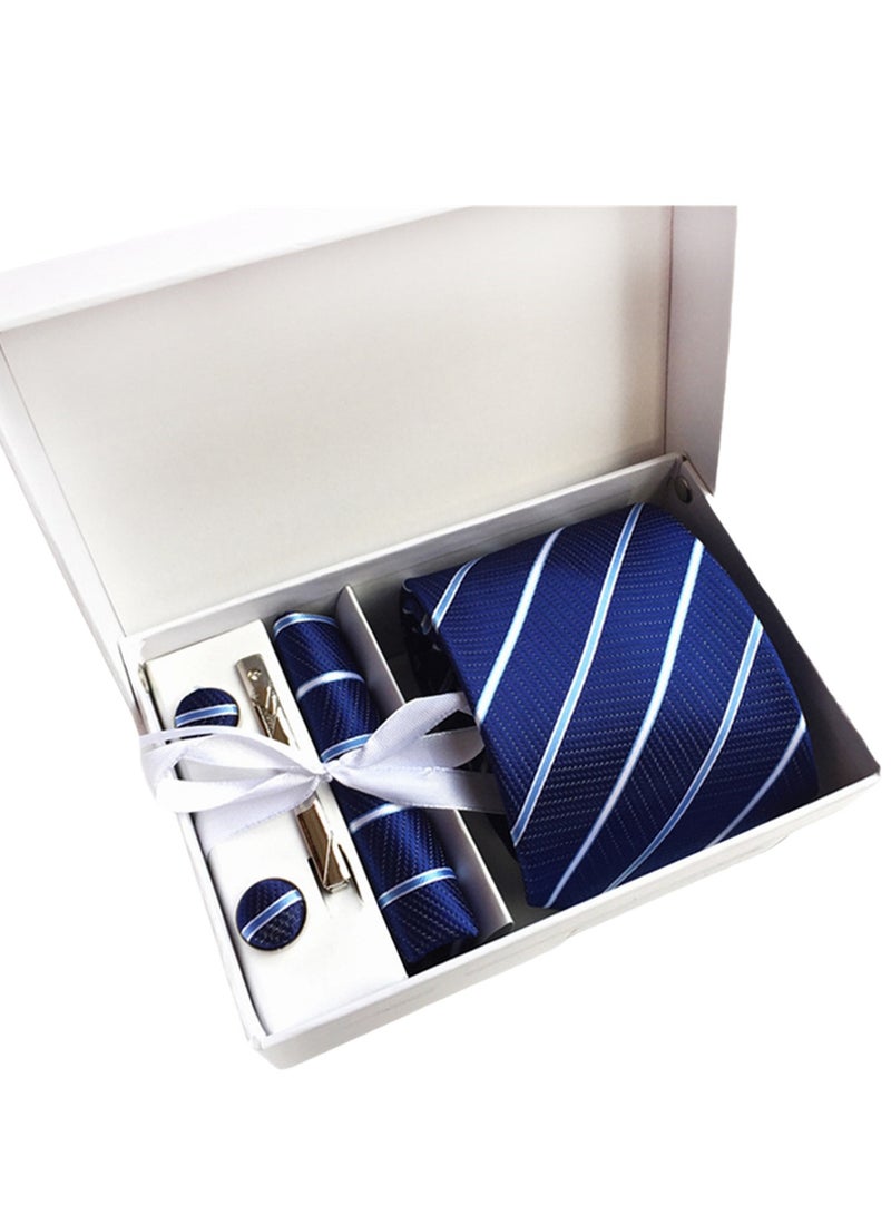 6 PCS Men's Premium Tie Gift Box Tie Pocket Square Fashionable Stylish Tie Clip Cufflinks Set