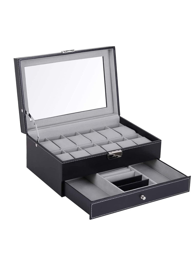 12 Watch Organizer With Jewelry Display Drawer Lockable Watch Case Organizer